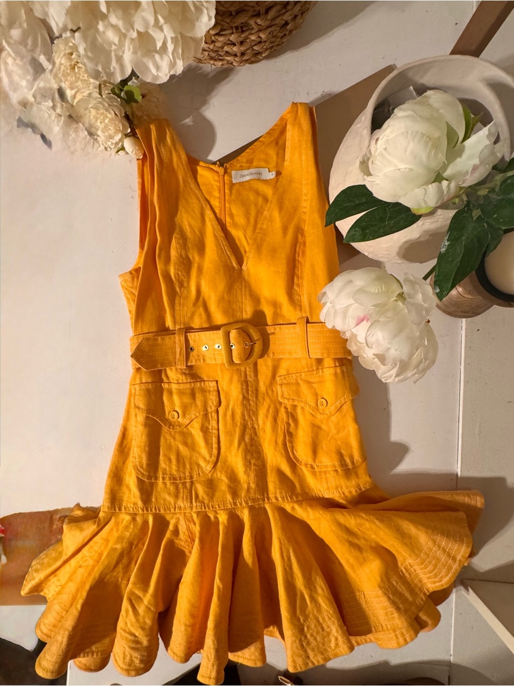Zimmermann Bright Golden-Orange V-Neck Dress - Picture 10 of 16